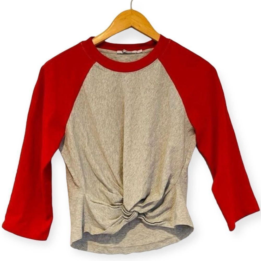 T by Alexander Wang Red & Gray Raglan Knot Front Top
